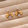 304 Stainless Steel Micro Pave Cubic Zirconia Bowknot Dangle Stud Earrings LS-EJEW-U065-03G-01-1