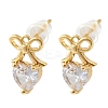 Heart Brass Micro Pave Clear Cubic Zirconia Stud Earrings EJEW-P331-06G-4
