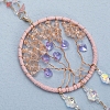 Natural Rose Quartz Chips Flat Round with Tree of Life Pendant Decorations LS-TREE-PW0003-16-3