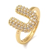 Rack Plating Letter Brass Micro Pave Clear Cubic Zirconia Adjustable Rings for Women KK-S391-03G-U-2