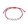 2Pcs 2 Color Heart with Word 2024 Acrylic Braided Bead Bracelets Set BJEW-JB09780-3