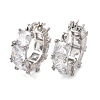 Square Brass Micro Pave Clear Cubic Zirconia Hoop Earrings EJEW-H108-07P-4