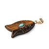 Natural Tiger Eye & Synthetic Turquoise Carved Pendants G-Z084-01G-06-2