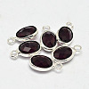 Oval Faceted Silver Tone Brass Glass Charms GLAA-O015-13S-1
