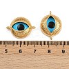 Brass Pave Glass Blue Eye Shape Connector Charms KK-L244-01G-3
