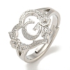 Heart with Letter & Flower Rack Plating Brass Adjustable Rings for Women RJEW-I105-05P-G-1