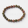 Natural Unakite Round Bead Stretch Bracelets BJEW-L593-A02-1