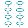 8Pcs 8 Style Synthetic Turquoise Round Beaded Stretch Bracelets Set with Alloy Charms BJEW-FI0001-83-1