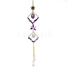 Wire Wrapped Natural Amethyst Chips & Metal Rhombus Hanging Ornaments PW-WG8E26C-01-1