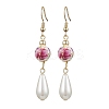 Round with Flower Pattern Porcelain Ceramic Dangle Earrings EJEW-JE06347-04-2