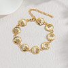 304 Stainless Steel Enamel & Glass Rhinestone Link Chain Bracelets for Women BJEW-T027-04B-G-1
