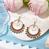 Butterfly & Ring Freshwater Shell & Glass Seed Beads Dangle Earrings EJEW-MZ00163-2