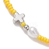 5Pcs Glass Seed Bead Stretch Bracelets with Brass Cross & Imitation Pearl BJEW-MZ00300-4