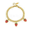 304 Stainless Steel Enamel Red Strawberry Charm 2-Strand Bracelets for Women WG018B1-01-6