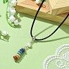 Dyed Natural Lava Rock Disc & Pearl Beaded Pendant Necklaces NJEW-JN04557-2