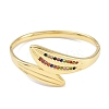 304 Stainless Steel Rhinestone Leaf Hinged Bangles for Women BJEW-C071-13G-02-2