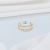 1Pc Clear Cubic Zirconia Open Cuff Ring with Acrylic Pearl Beaded RJEW-LP0008-15-3