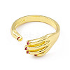 Cubic Zirconia Hand Plam Open Cuff Ring RJEW-P079-06G-04-2