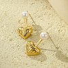 304 Stainless Steel Shell Pearl Stud Earrings EJEW-Q019-01G-1