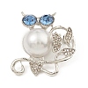 Rhinestone & ABS Plastic Imitation Pearl Owl Brooch Pin JEWB-Q030-12S-1