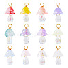 12Pcs Golden Tone Brass Wire Wrapped Mushroom Glass Pendants PALLOY-TAC0161-1
