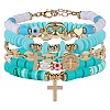 5Pcs 5 Style Handmade Polymer Clay Stretch & Brass Beaded & Alloy Link Chain Bracelets Set BJEW-SZ0001-66C-1