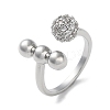 Round Brass Rhinestone Open Cuff Rings for Women RJEW-P112-02B-P-1