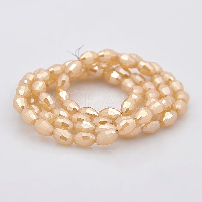 Pearl Luster Plated Imitation Jade Glass Faceted Rice Beads Strands GLAA-A030A-PL04-1