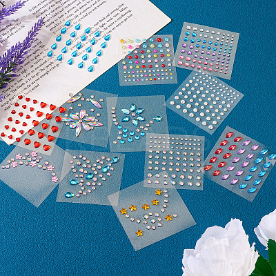 12 Sheets 12 Styles Resin Rhinestone Sticker Sets DIY-TA0004-68-1