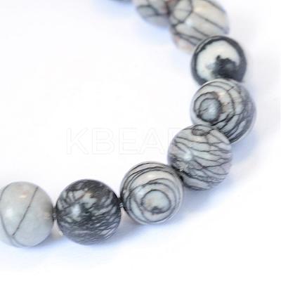 Natural Black Silk Stone/Netstone Round Bead Strands G-E334-12mm-05-1