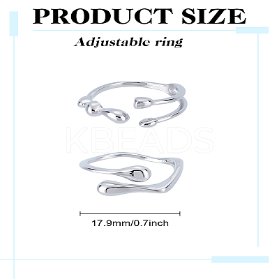2Pcs 2 Styles Brass Irregular Geometry Cuff Rings for Women RJEW-LP0002-56-1