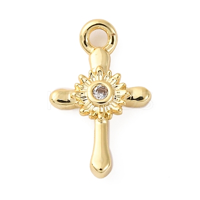 Brass Micro Pave Clear Cubic Zirconia Charms KK-V016-22E-G-1