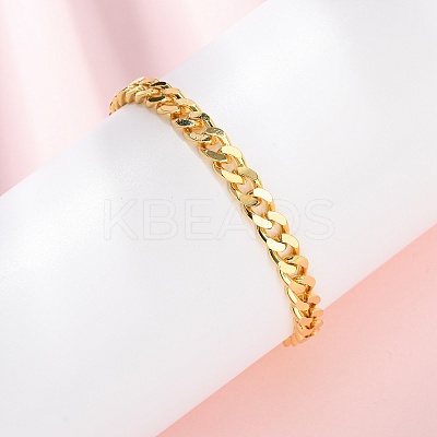 Brass Cuban Link Chain Bracelets for Women BJEW-C140-10G-1