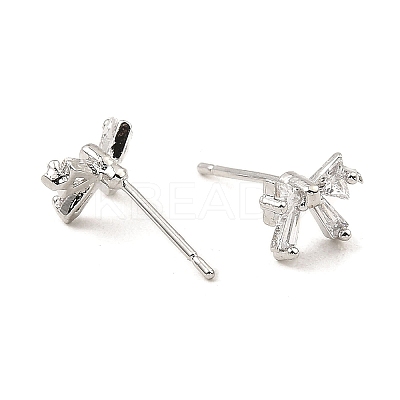 Brass Pave Clear Cubic Zirconia Bowknot Stud Earrings for Women EJEW-G362-13P-1