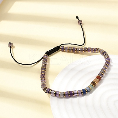 Natural Amethyst & Non-magnetic Hematite Beaded Adjustable Bracelets for Unisex BJEW-K251-09X-1