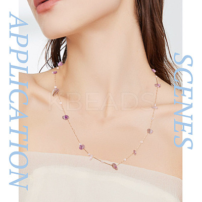 3m Natural Amethyst Chips & ABS Plastic Imitation Pearl Beaded Chains Necklace Making Kits CHC-TA0001-30D-1