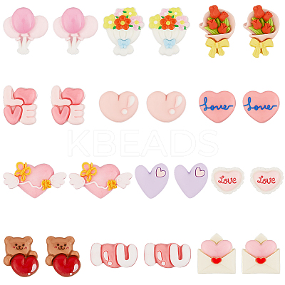 72Pcs 12 Styles Valentine's Day Themed Opaque Resin Cabochons RESI-SC0006-04-1