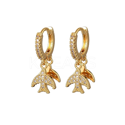 Swallow Brass Micro Pave Clear Cubic Zirconia Hoop Earrings EJEW-F384-06G-1