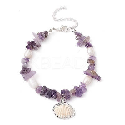3Pcs 3 Style Natural Shell Charm Bracelets Set BJEW-TA00396-1