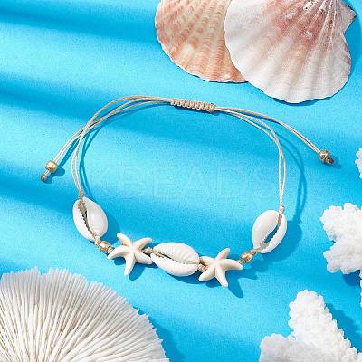 Synthetic Turquoise Beads with Natural Mixed Cowrie Shell Beads Anklet AJEW-AN00577-01-1