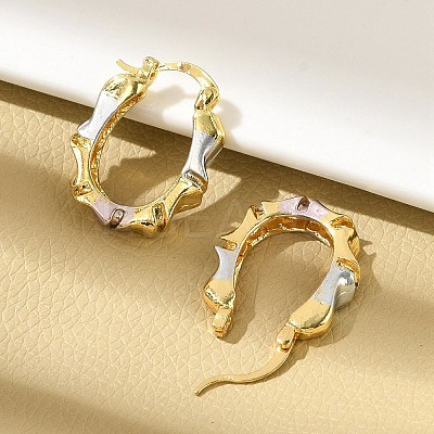 Brass Two Tone Oval Hoop Earrings LS-EJEW-B117-04-1