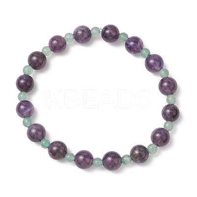Natural Green Aventurine & Amethyst Round Beaded Stretch Bracelets for Women BJEW-JB11928-01-1