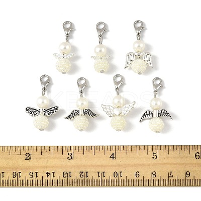 14Pcs 7 Styles ABS Plastic Imitation Pearl & Alloy Pendant Decorations HJEW-FS00042-02-1