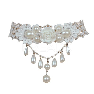 Iron Resin Polyester Lace Ribbon PE Teardrop Tassel Choker Necklaces FS-WGF6CA4-01-1