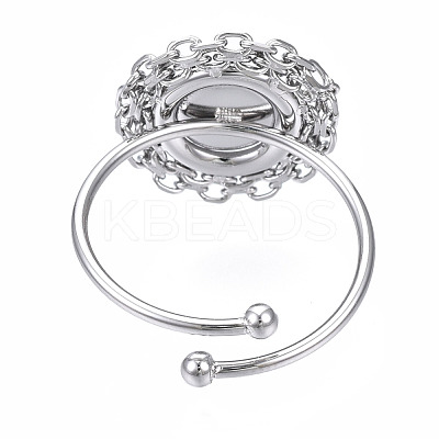Non-Tarnish 304 Stainless Steel Open Cuff Finger Ring Cabochon Settings STAS-T060-15P-1