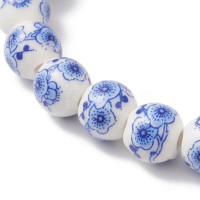Handmade Flower Printed Porcelain Beads Stretch Bracelets for Women BJEW-JB13265-1