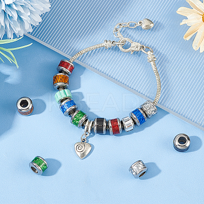 12Pcs 6 Colors 304 Stainless Steel European Beads STAS-UN0059-68-1