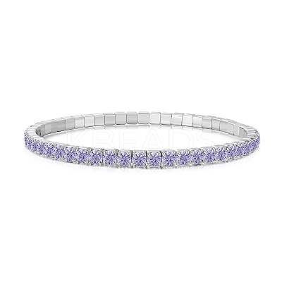 925 Sterling Silver Micro Pave Cubic Zirconia Stretch Bracelets for Women STER-D307-01P-09-1
