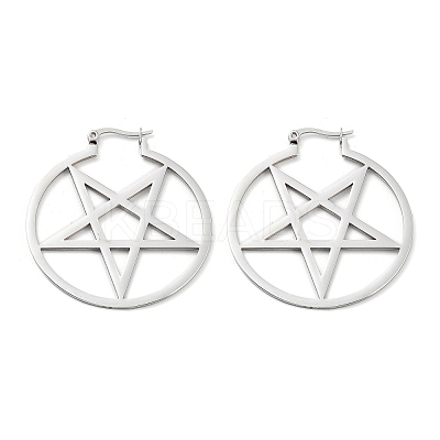 Tarnish Resistant 304 Stainless Steel Ring with Star Hoop Earrings for Women LS-EJEW-R156-04P-1