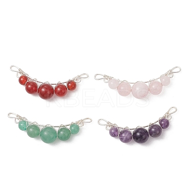 4Pcs 4 Styles Natural Tiger Eye & Rose Quartz & Carnelian & Amethyst Round Beaded Connector Charms PALLOY-TA00408-02-1